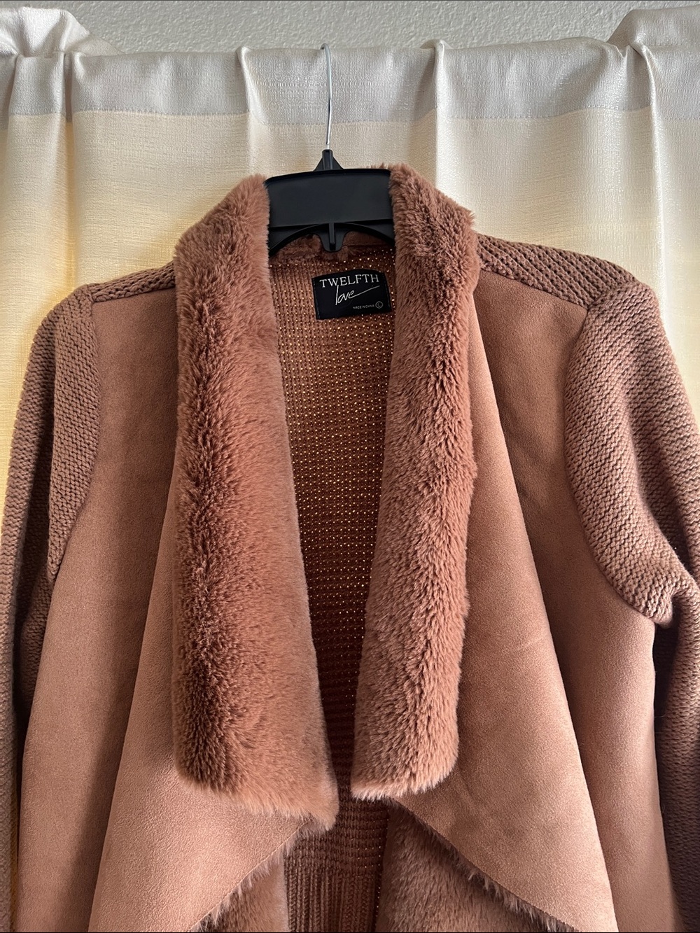 Twelfth Love Faux-Suede Draped Cardigan - Brown - Picture 2 of 15